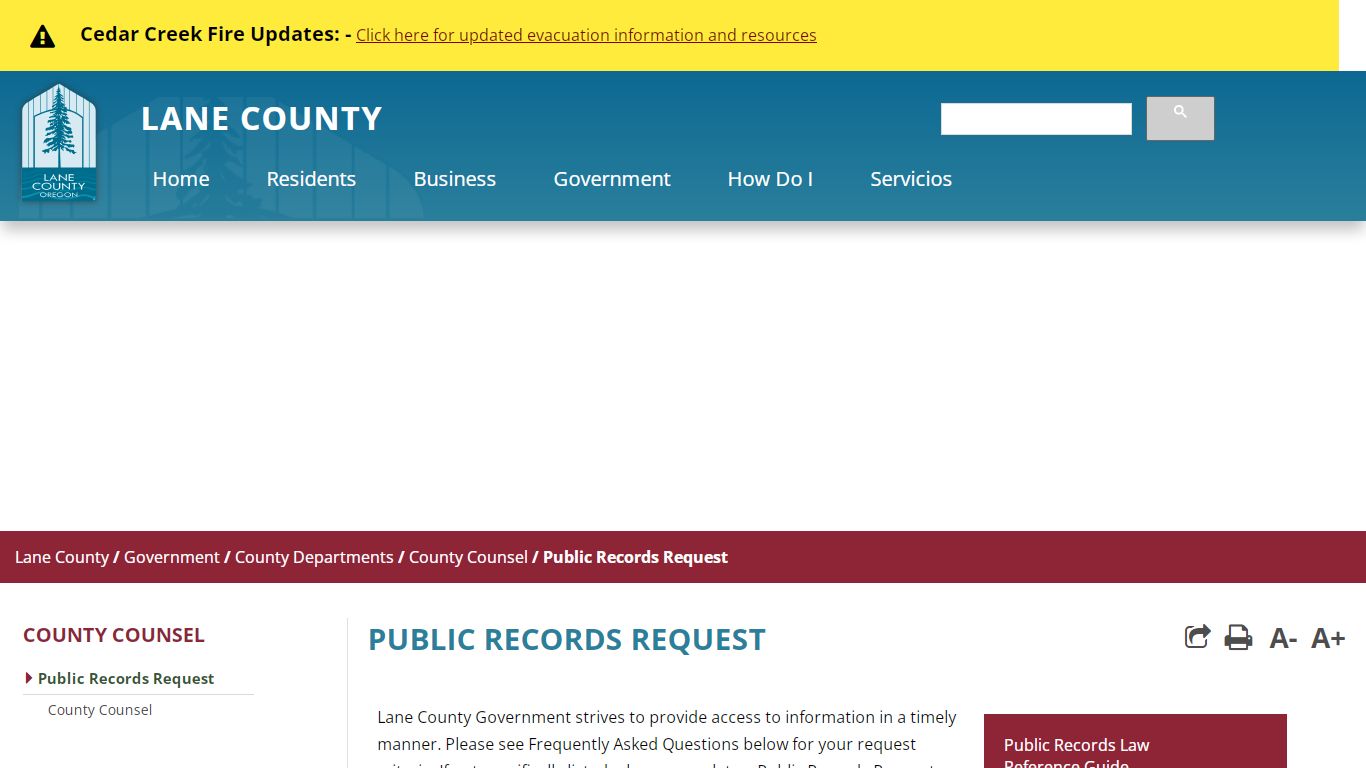 Public Records Request - Lane County